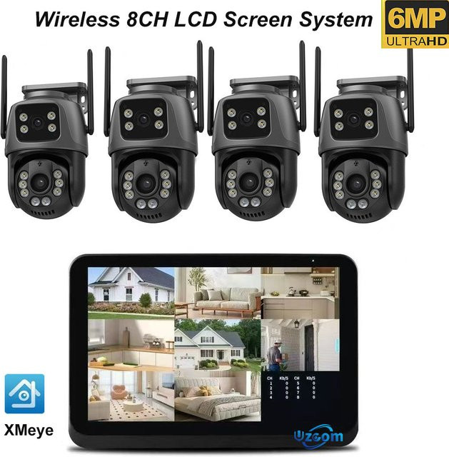 Uzoom XMeye 8-Kanal 4K NVR WLAN Sicherheitskamera-Set mit 6MP PTZ Außenkameras, KI-Menschenerkennung und Nachtsicht - Bild 1