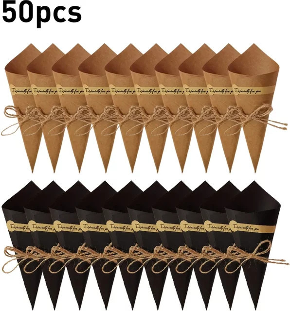 50 Stück Kraftpapier-Kegel in Beige für Konfetti und getrocknete Blumen bei Hochzeiten und Partys im Rustikal-Stil - Bild 1