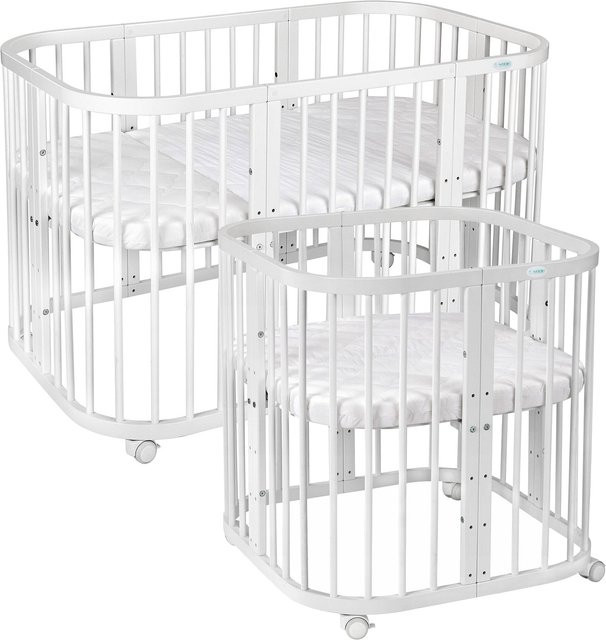 Waldin 7in1 Babybett Kinderbett aus Buchenholz mit Matratze, mitwachsendes Kinderbett, lackiert - Bild 1