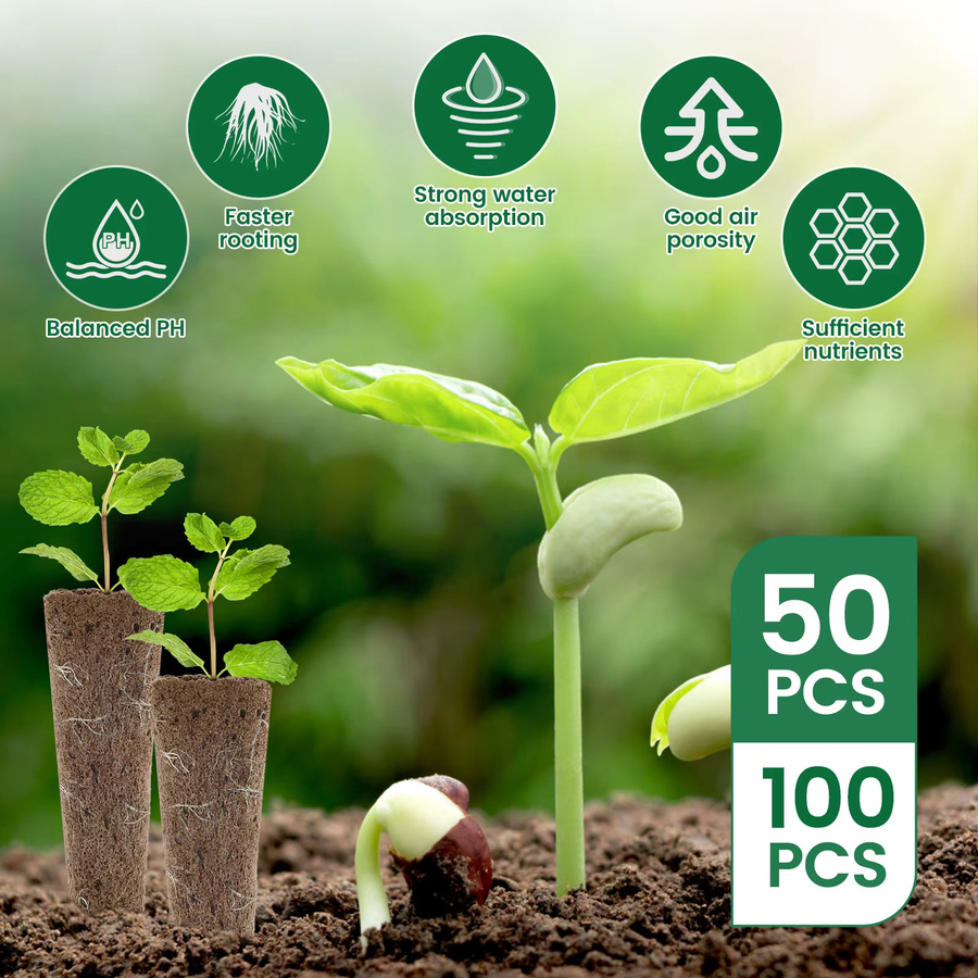 Hydrokultur Samen-Wachstumsschwämme Set mit Pflanzenetiketten für die Indoor-Gartenarbeit, 50 oder 100 Stück, Braun - Bild 2