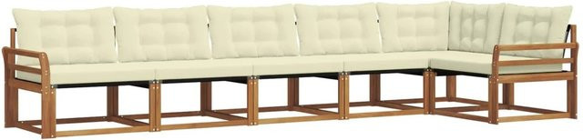 vidaXL Outdoor-Sofagarnitur 6-teilig aus Akazienholz in Braun und Beige mit Kissen und Textilene-Elementen - Bild 1