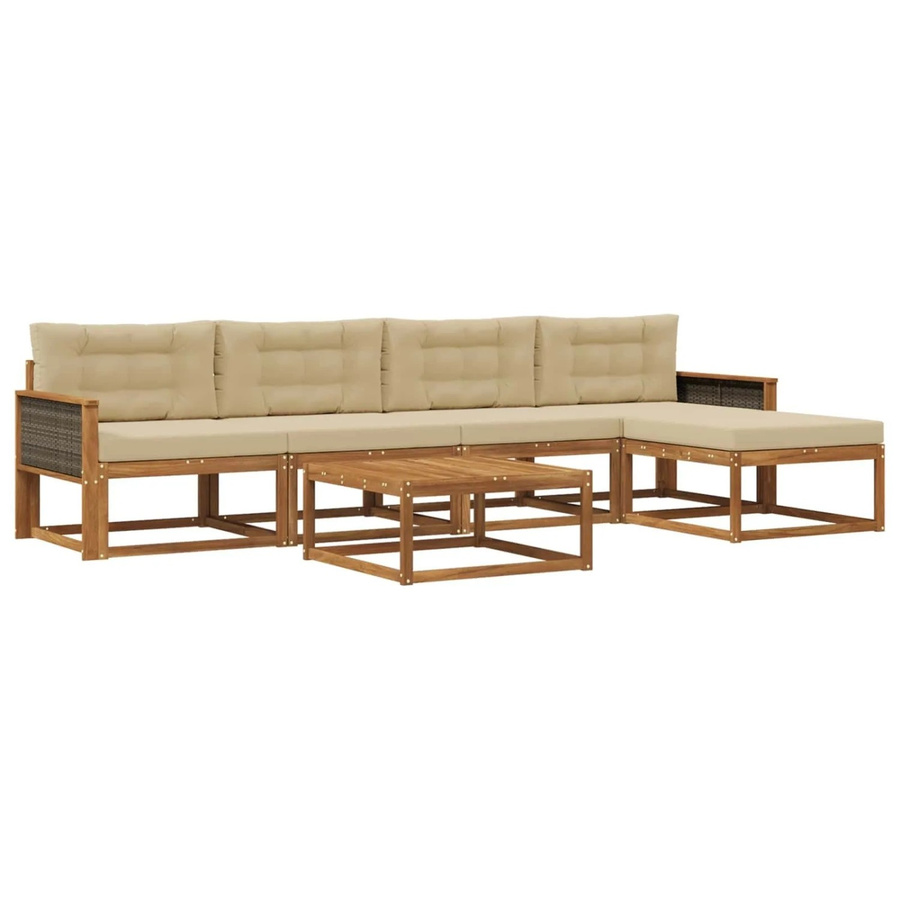 vidaXL Outdoor-Sofagarnitur aus Akazienholz mit 6 Kissen in Natur und Beige - Bild 2