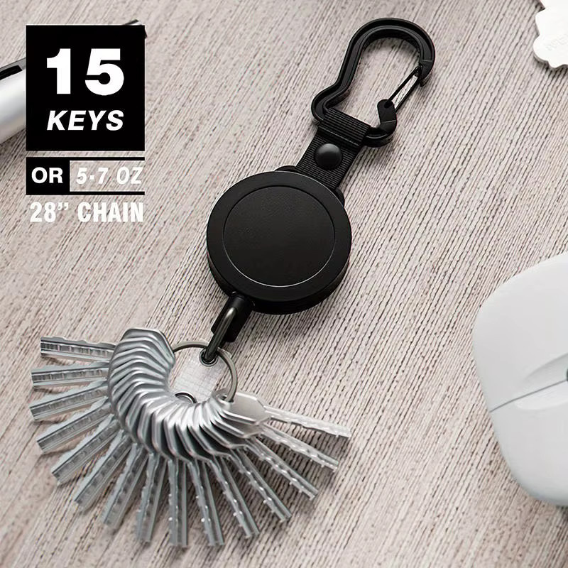2-teiliges Set mit einziehbarem Ausweishalter und Schlüsselband in Schwarz mit Karabiner und Nackenband - Bild 2