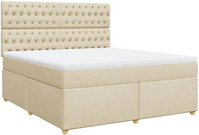 vidaXL Boxspringbett mit Matratze Creme, Hybrid-Bett mit Taschenfederkern aus Stoff, B/T: 180 x 200 cm - Bild 1