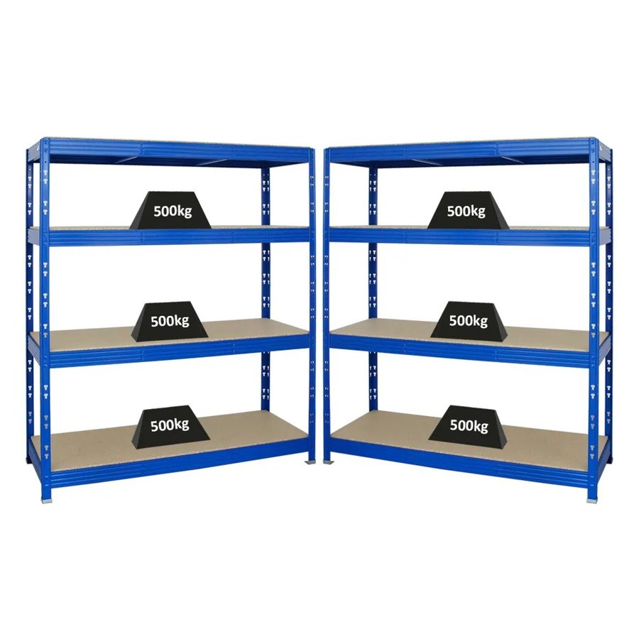 2er-Set PROREGAL Rhino Profi Schwerlastregal mit 4 verstellbaren Spanplatten-Ebenen, Blau, H x B x T: 180 x 160 x 60 cm - Bild 2