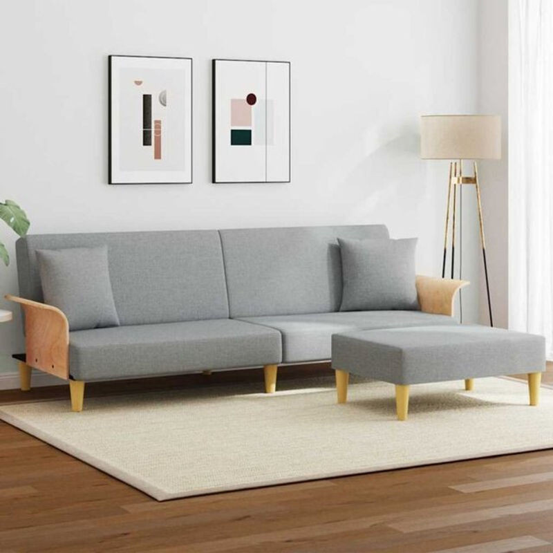 Vidaxl Schlafsofa 2-Sitzer aus Samt mit Kissen und Fußhocker in Grau, Skandinavisch Design - Bild 1