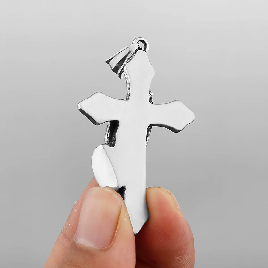 Halskette Gebet Kreuz, Edelstahl, Silber, Vintage, Unisex - Bild 3