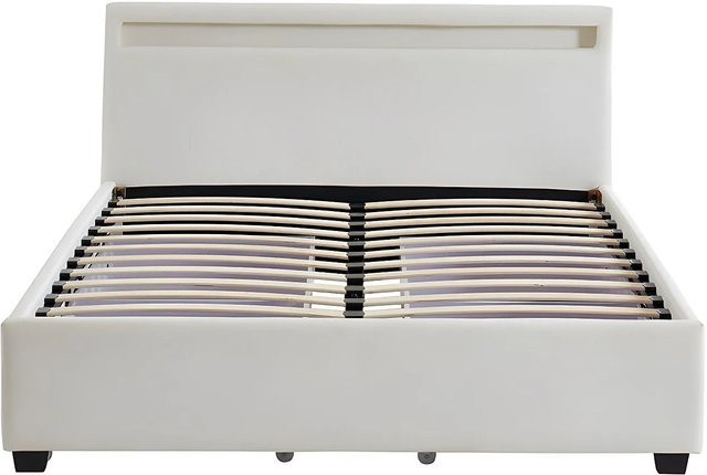 Vente-unique Bettrahmen Alois in Weiß, gepolstert mit Kunstleder und Lift-up-Base, B/T: 140 x 190 cm - Bild 1