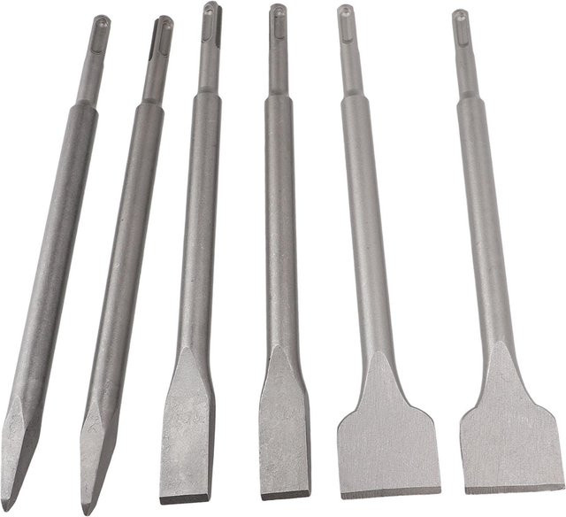 6er Set Bohrhammer Meißel Bits von aimo in Silber, Rundschaft, Länge: 250 mm, bestehend aus Spitz-, Flach- und Schuppenmeißel - Bild 1