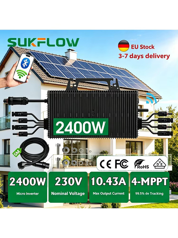 Sukflow Balkon-Solar-Mikrowechselrichter 2400W mit 4 MPPT, Plug-and-Play, WLAN-Überwachung und IP67 Schutz, Schwarz - Bild 6