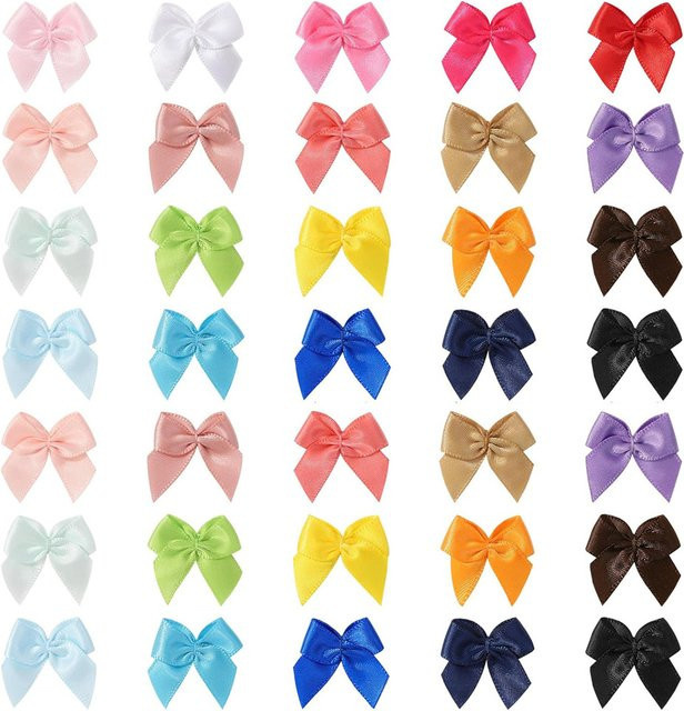 100 Stück Bunte Mini Satin-Schleifen aus Polyester für DIY-Bastelarbeiten und Hochzeitsdekorationen - Bild 1