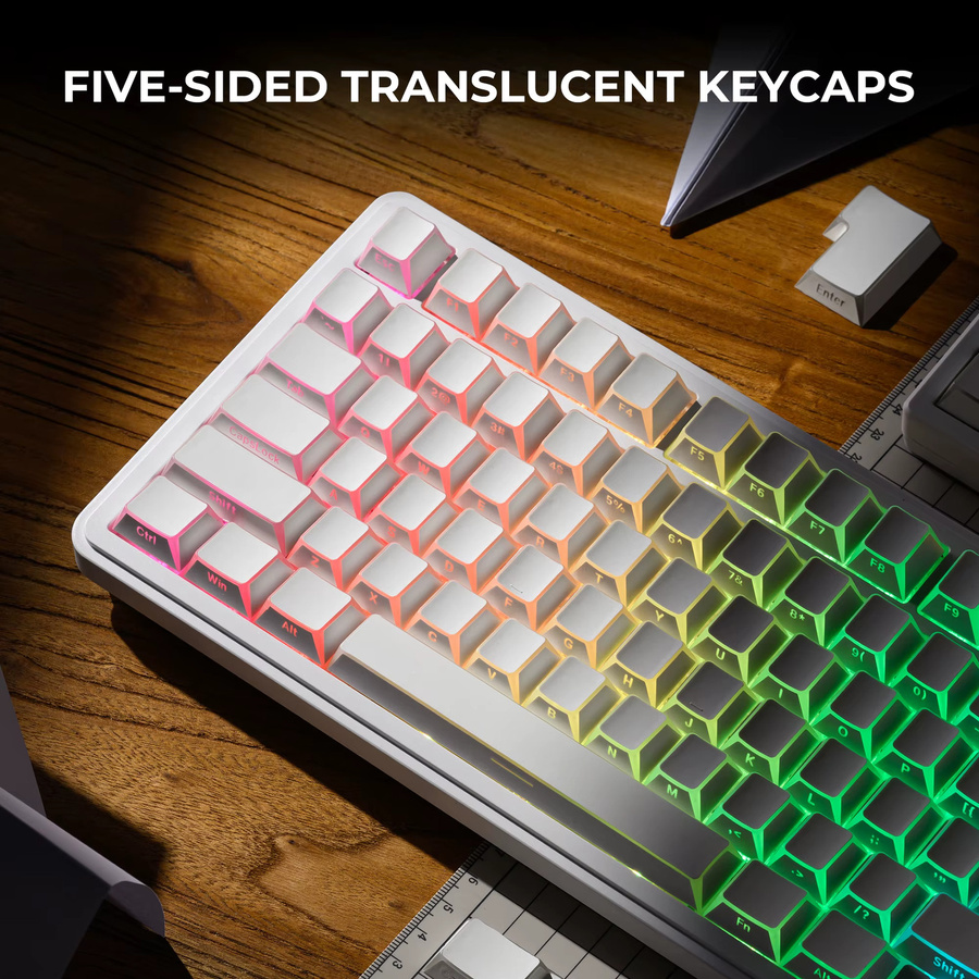 XVX White Shadow Tastenkappen aus PBT mit Seitendruck und Cherry-Profil, durchscheinend, 136 Tasten, Farbe: Weiß/Transparent - Bild 4