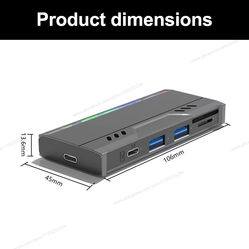 Lotorasia M.2 NVMe SSD-Gehäuse mit USB-C Anschluss, externer USB-Hub und TF/SD-Kartenleser sowie RGB-Anzeigeleuchte - Bild 5
