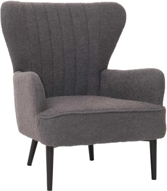 MCW Lounge-Sessel K37 in Dunkelgrau mit Bouclé-Stoff und Metallgestell im Retro-Vintage-Stil - Bild 1