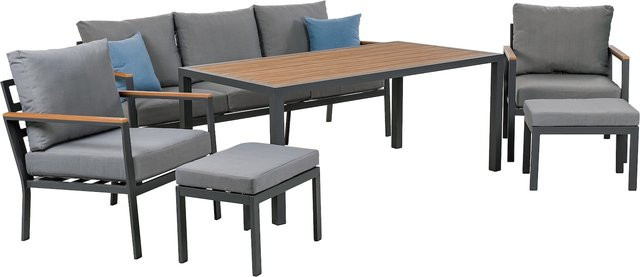 Greemotion Lounge Set Bozen aus pulverbeschichtetem Aluminium in Grau mit Polstern und Kissen für Garten, Terrasse oder Balkon - Bild 1
