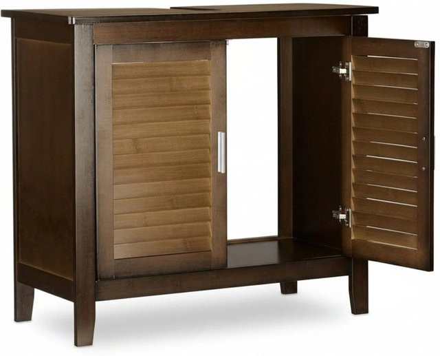 Relaxdays Waschbeckenunterschrank aus Bambus in Dunkelbraun mit Siphonaussparung und Lamellen-Design, B/T/H: 60 x 30 x 67 cm - Bild 1