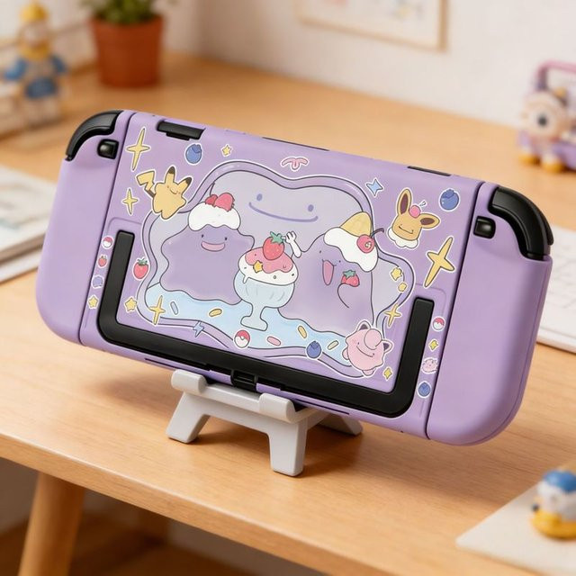 Bandai Nintendo Switch Schutzhülle mit Ditto-Muster, matt, geteilte Hartschale und Soft-Grip, dockkompatibel - Bild 1