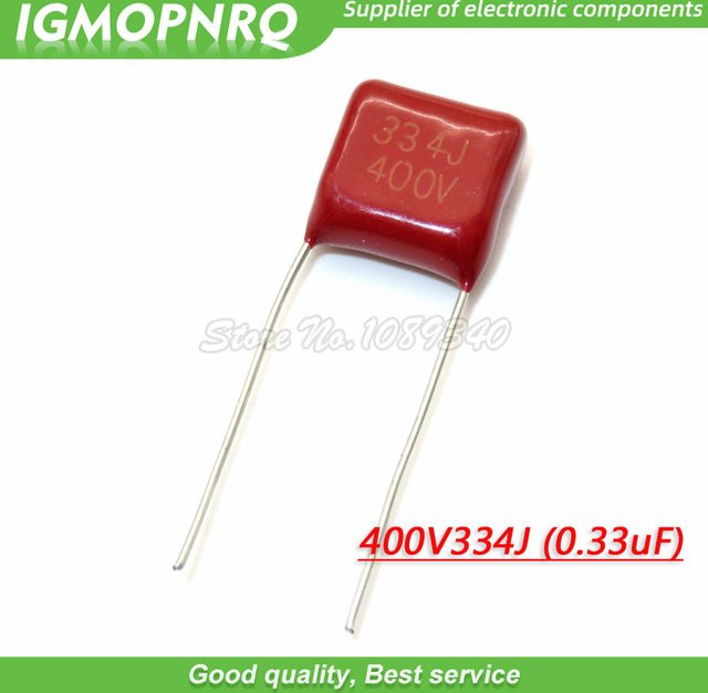 10 Stück CBB Polypropylen-Folienkondensator 330nF 400V, Pitch 15 mm, Farbe: Rot - Bild 1