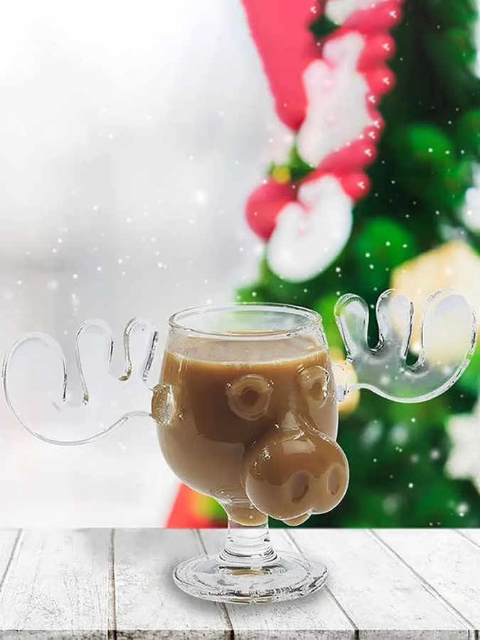 APWIKOGER Weihnachten Rentier Becher aus Glas mit Elchkopf Design, 240 ml - Bild 4