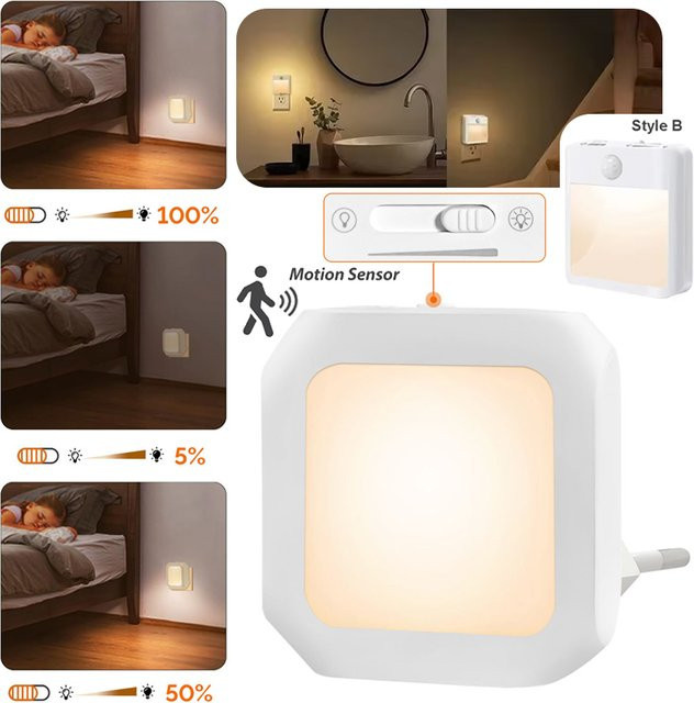 TLEDMP Mini-LED-Nachtlicht mit Bewegungsmelder, dimmbar, quadratisch, Weiß - Bild 1