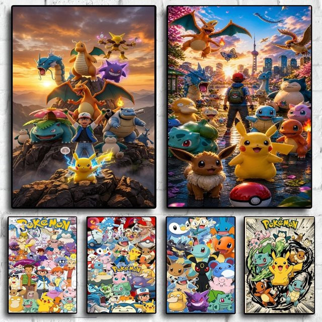 Pokemon Leinwand-Kunstwerk von TAKARA TOMY als modulares Charakter-Poster in Mehrfarbig für die Wohnzimmerdekoration - Bild 1