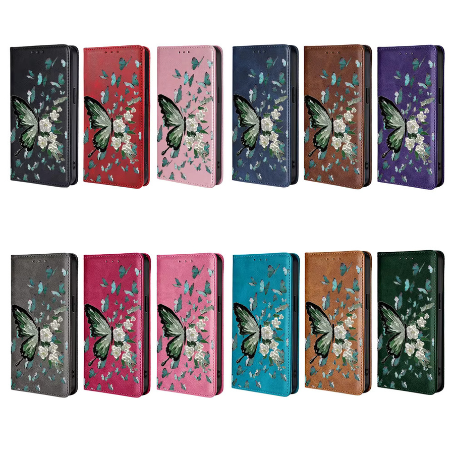 Leder Flip Case mit Schmetterlings-Motiven für Samsung Galaxy S25 Ultra S25 FE S24 S23 S22 Plus A17 A07 A56 A36 A26 Wallet Cover in Grün - Bild 4