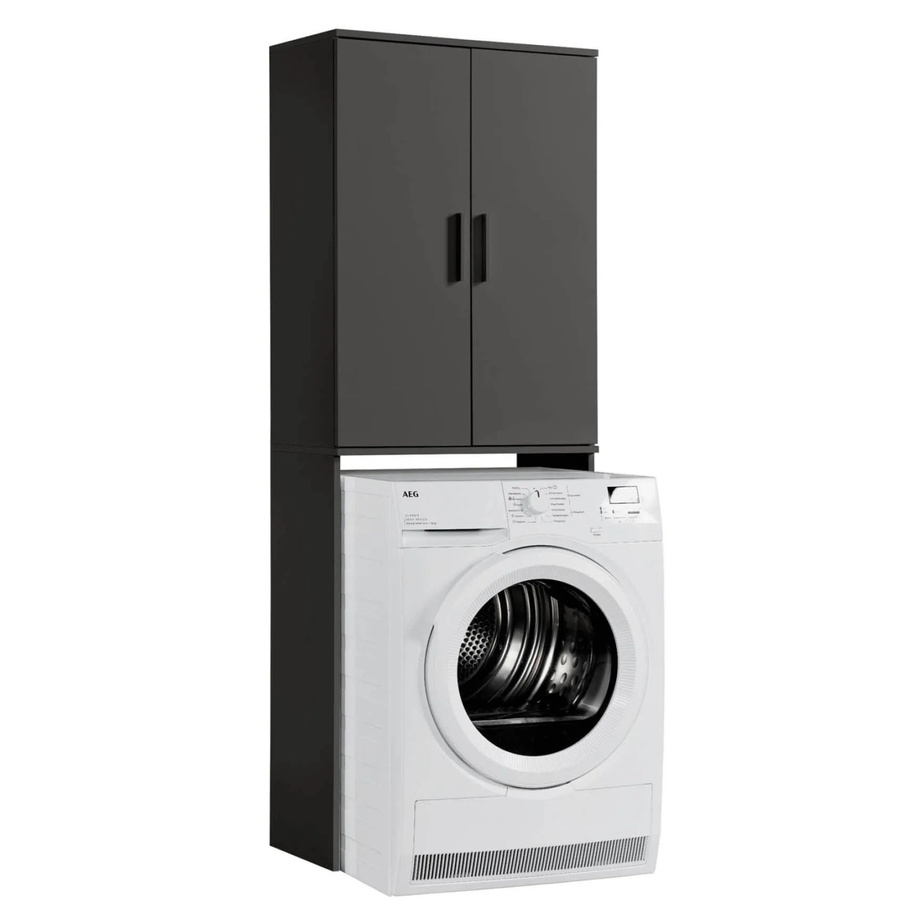 mokebo Waschmaschinenschrank Der Saubermann Überbauschrank für Waschmaschinen und Trockner in Anthrazit, Höhe: 180 cm, Breite: 34 cm - Bild 2