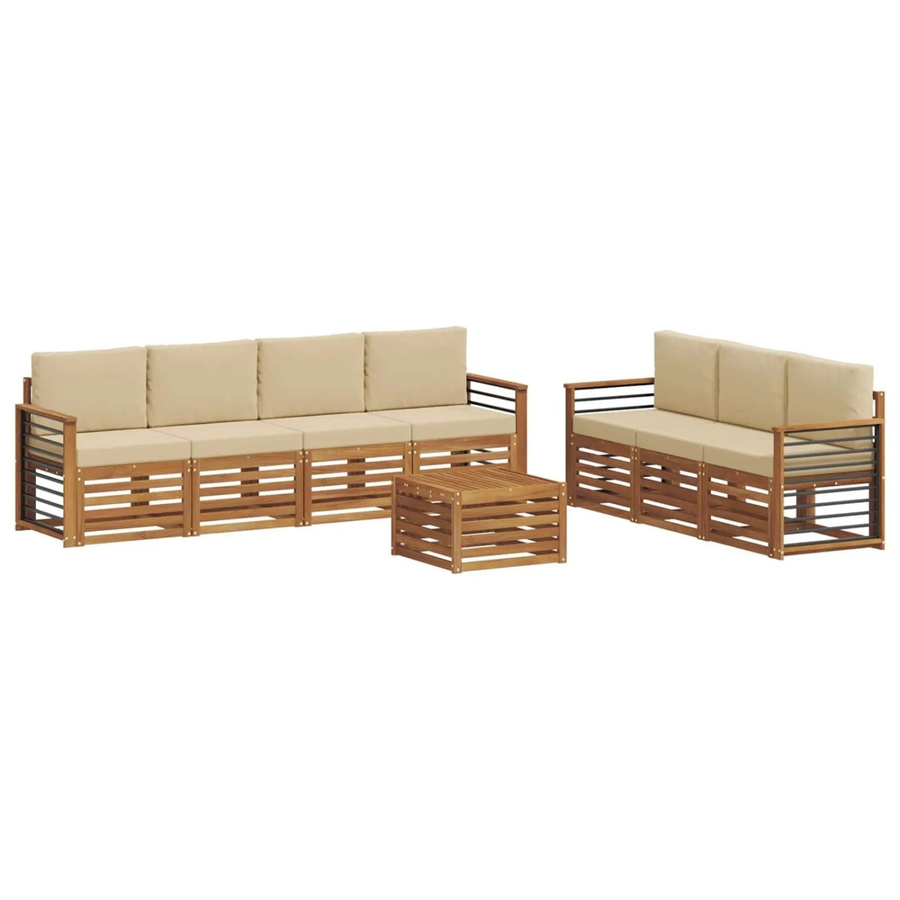 vidaXL Sofagarnitur 8-teilig aus Massivholz Akazie in Natur und Beige mit Tisch und wetterfesten Kissen - Bild 2