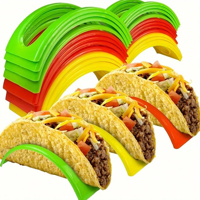 MTMA Taco-Halter Set aus Kunststoff, 3 Stück, Farben: Rot und Mehrfarbig, geeignet für weiche oder harte Schalen - Bild 1