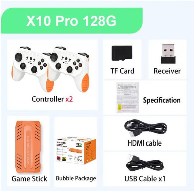 X10 PRO Game Stick Handheld-Spielekonsole für TV mit 128 GB Speicher und über 50.000 Retro-Spielen inklusive kabelloser Gamepads in Green - Bild 1