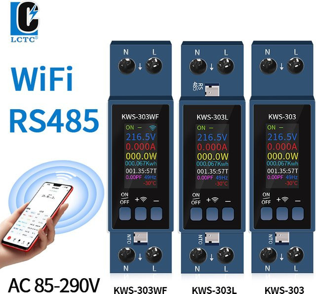 LCTC KWS-303 Tuya WiFi Energiezähler 8in1 Multifunktions AC Spannung Amperemeter mit App-Steuerung, Blau - Bild 1