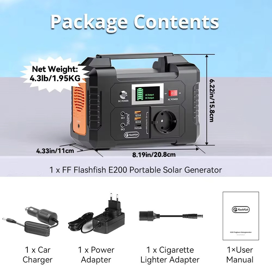 Flashfish E200 Tragbare Powerstation 200W 151Wh LiFePO4-Akku in Schwarz für Outdoor, Reisen und Heimgebrauch - Bild 6