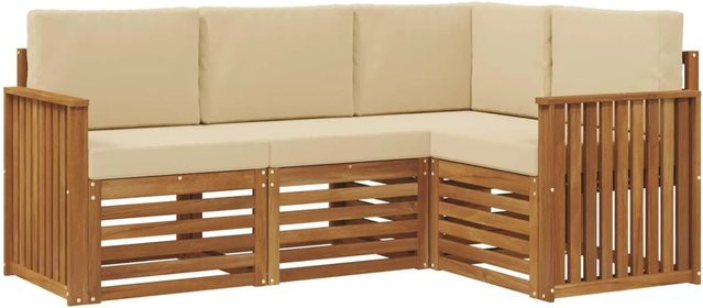 vidaXL Sofagarnitur 4-teilig L-Form aus Massivholz Akazie in Beige und Natur mit Sitzkissen und Rückenkissen - Bild 1