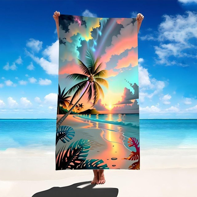 JMG Household Supplies Strandtuch mit tropischem Sonnenuntergangs-Motiv, Mehrfarbig, B/H: 90 x 180 cm - Bild 1