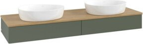 V&B Waschtischunterschrank Antao mit Beleuchtung, Eiche honig und grün lackiert, B/T: 160 x 50 cm - Bild 1