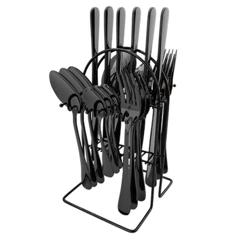 VEG HOME 24-teiliges Edelstahl-Besteck-Set mit Besteckhalter in Silber und Schwarz - Bild 1