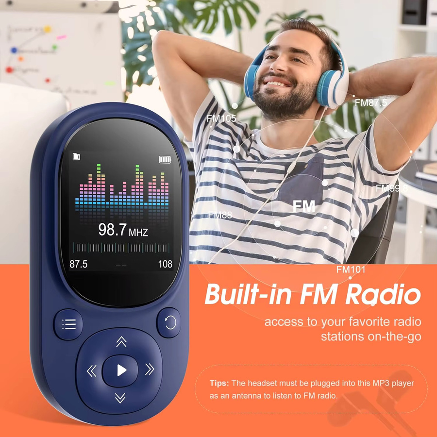 MECHEN Mini MP3-Player mit 32GB Speicher, Bluetooth 5.3, FM-Radio und Aufnahmefunktion, Tragbarer Musik-Player in Blau - Bild 5