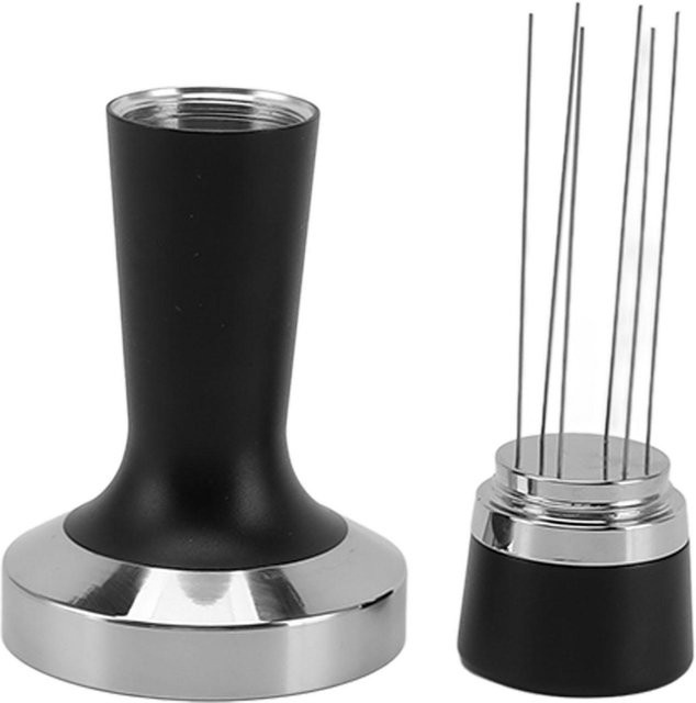 OutsideWorld 2 in 1 Kaffee Tamper und Rührlöffel Set mit flachem Boden aus Edelstahl und Aluminiumlegierung, Durchmesser: 51 mm, Farbe: Schwarz - Bild 1