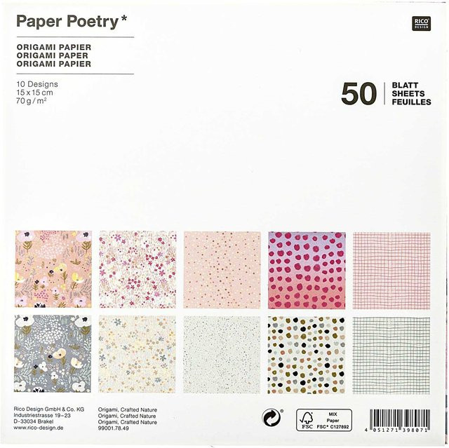 Rico Design Paper Poetry Origami Crafted Nature Bastelpapier Mehrfarbig 50 Blatt B/B: 15 x 15 cm - Bild 1