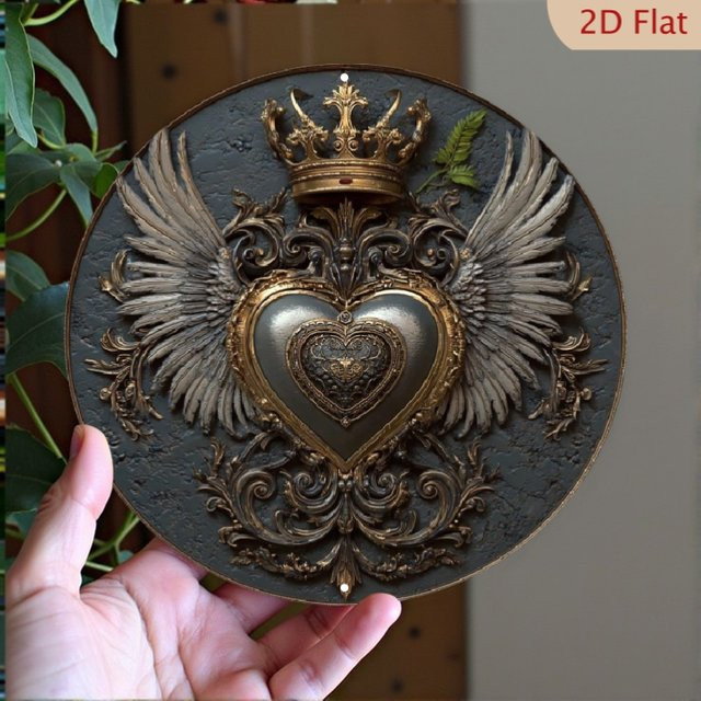 ShineHalo Herzflügel Wandkunst Metallschild im Vintage-Stil, Breite: 20,32 cm, Höhe: 20,32 cm - Bild 1