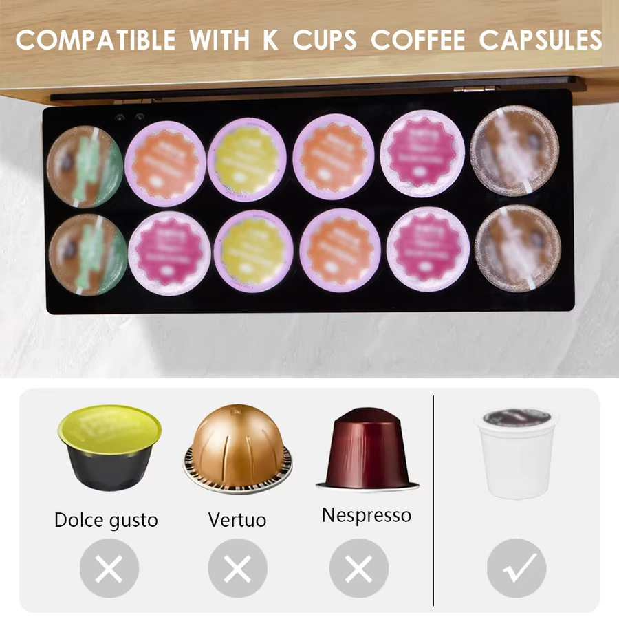 Dalinwell Acryl Kaffee-Kapselhalter Schwarz platzsparender Wandhalter für Kaffeekapseln und Tassen zur Aufbewahrung unter dem Schrank - Bild 2