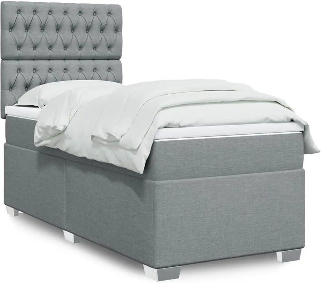 vidaXL Boxspringbett mit Matratze Hybrid in Hellgrau, B/T: 100 x 200 cm, mit USB-Anschluss und Unterbettbeleuchtung - Bild 1
