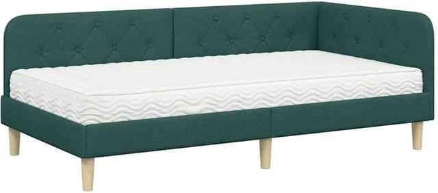 vidaXL Eckbettgestell mit Matratze in Dunkelgrün, Stoff, B/T/H: 140 x 100 x 204 cm - Bild 1