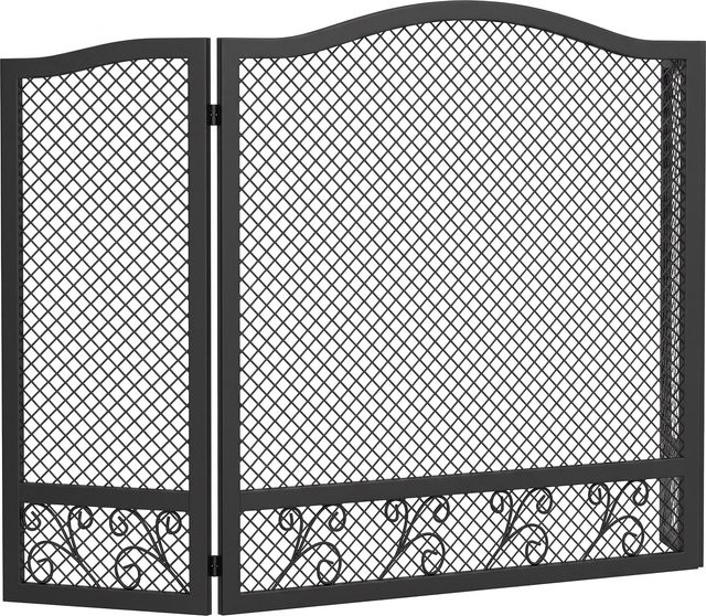 HOMCOM Kamin-Funkenschutz aus Metall mit floralem Design, 3-teilig klappbar, Schwarz, B: 107 cm, H: 60 cm - Bild 1
