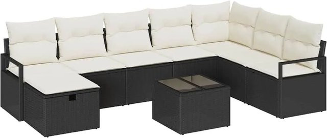 vidaXL Gartenmöbel Set aus Poly-Rattan in Schwarz und Beige, 9-teiliges Lounge-Set mit Kissen für Garten, Balkon oder Terrasse - Bild 1