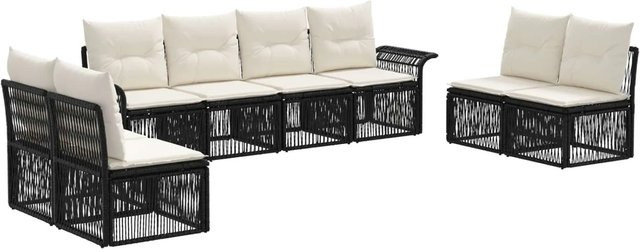vidaXL Gartensofa-Set 8-teilig in Schwarz aus Poly-Rattan mit L-Form und Polsterkissen - Bild 1