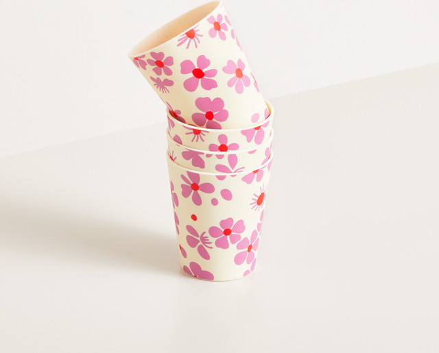 BLUME2000 Picknick Becher im 4er-Set mit floralem Design in Pink - Bild 1