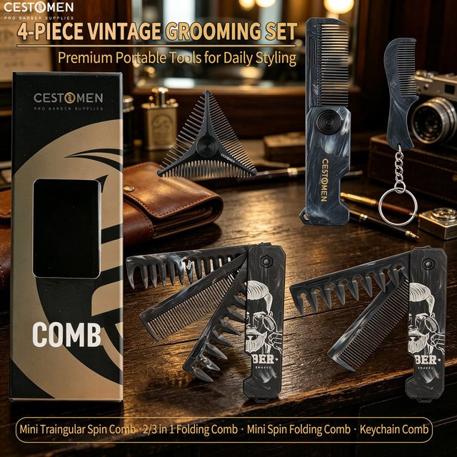4-teiliges Friseur-Kammset, Marmor-Design, Unisex - Bild 1