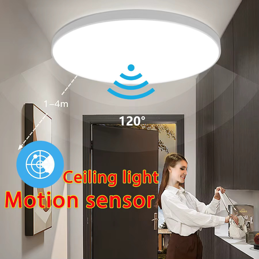Weiße LED Deckenleuchte mit Radar-Bewegungsmelder und PIR-Sensor als intelligentes Nachtlicht für Flur, Treppe, Garten oder Garage - Bild 2