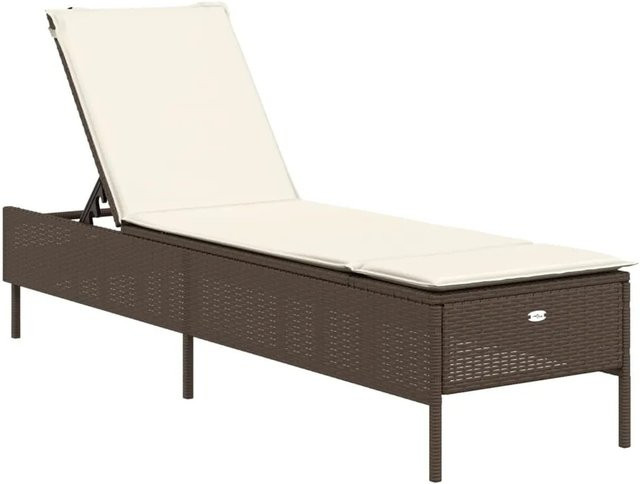 vidaXL Sonnenliege aus Poly Rattan mit Auflage in Braun, verstellbare Rückenlehne und wetterfestem Polster, B/T/H: 198 x 55 x 39/50/62/75/88/97 cm - Bild 1